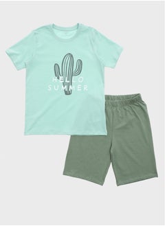 Buy Crew Neck Printed Short Sleeve Boy's Short Pajamas Set in Egypt