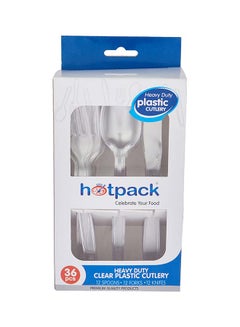 Buy Hotpack Disposable Plastic Clear Heavy Duty Cutlery 12 Spoon + 12 Fork + 12 Knife 36 Pieces 1 Set in UAE