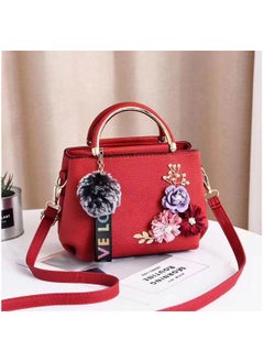 Buy Women Satchel Bag 3D Floral Purse Top Handle Bag PU Leather Shoulder Bag Small Handbag Crossbody Bag (Red) in Saudi Arabia