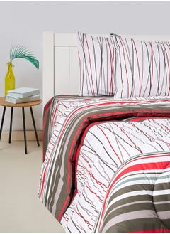 اشتري Double Comforter 4PC Set Stripes Multi 180TC Poly Cotton Printed Design في الامارات