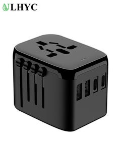 Buy Universal International Power Travel Plug Adapter, 5 in 1 European Travel Plug Adapter   ,QC18W 2xUSB-A and PD20W 2x Type-CWall Charger and Worldwide AC Outlet for Europe USA UK AUS Asia,Black in Saudi Arabia