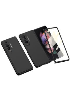Buy Luxury Samsung Galaxy Z Fold 3 Case Slim Flip Full Case Anti-knock Plastic Matte Hard Cover with Screen Tempered Glass For Samsung Galaxy Z Fold 3 in UAE