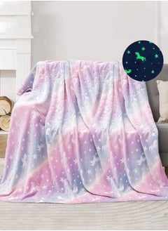 Buy Flannel Blanket,Glow in The Dark Blanket,Glow Throw Blanket For Kids,50" x 60" Luminous Unicorn Blanket in Saudi Arabia