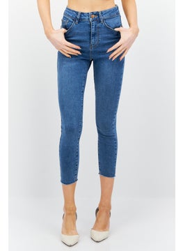 Buy Women Skinny Fit Mid Waist Washed Stretchable Denim, Blue in UAE