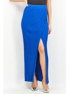 Buy Women Regular Fit Rib Knitted Overlap Maxi Skirt, Blue in Saudi Arabia