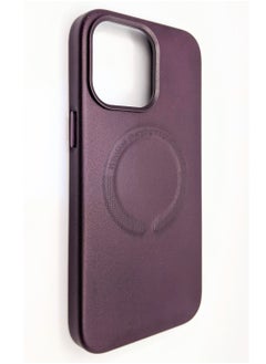 Buy iPhone 14 Pro Leather Case, Leather Case With Wireless Charger Magnetic Magsafe Case for iPhone 14 Pro 6.1 Deep Purple in UAE