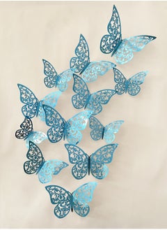 Buy 12pcs Hollow 3D Paper Butterfly Sticker, Creative Blue Room Decorating Butterfly Sticker For Wedding in UAE