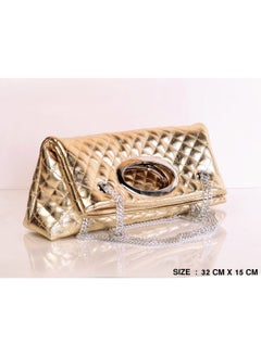 Buy Classic Gold Leather Women's handbag with adjustable silver metal handle in Egypt