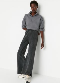 Buy Anthracite Faded/Faded Effect Wide Leg/Wide Legs Normal Waist Thin, Knitted Sweatpants TWOAW22EA0426. in Egypt