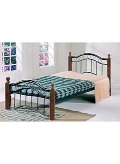 Buy Heavy Duty Wooden Steel Bed With Brown Wooden Legs - Single Size ( L x W x H ) 190 x 90 x 75 cm Model - GDF-8882 in UAE