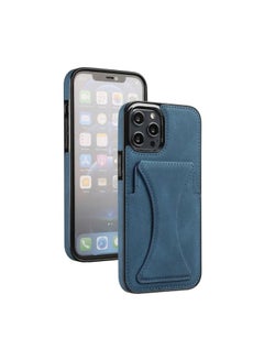 Buy Luxury Leather Card Wallet Holder Phone Cover iPhone 13 Pro Max Blue in UAE