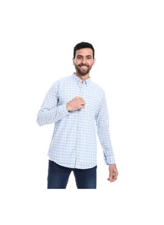 Buy Windowpane Pattern Buttons Down Closure Shirt - Baby Blue & White in Egypt