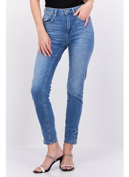 اشتري Women Washed  Slim Fit Mid Rise Stretchable  Jeans, Blue في الامارات