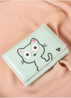 Buy Leather Flip Wallet & Card Holder with 7 Pockets and Zipped Pocket Green Mint - Kitten in Egypt