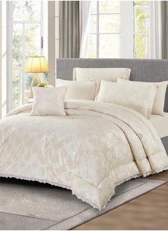 Buy Double Summer Jacquard Bedding Set - 7 Pieces - Venus - Light Beige in Saudi Arabia