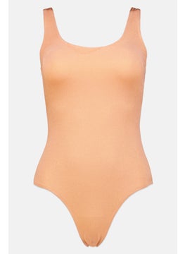 Buy Women Textured One Piece Swimwear, Orange in UAE