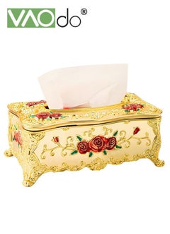 اشتري Luxury Rose Tissue Box Holder European Palace Style Large Capacity Embossed Rose Shape Kitchen Living Room Room Tissue Box في الامارات