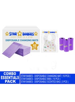 Buy Baby Essentials Pack Of 3 Changing Mat 15Pcs Bibs 15Pcs Scented Bag 3Pcs Lavender in UAE