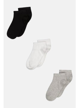 Buy Kids Girl 3 Pair Ankle Socks, White/Black/Grey in UAE