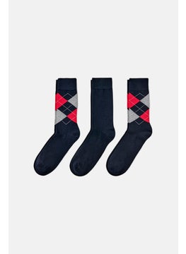 اشتري Men 3 Pair High Crew Socks, Navy/Red Combo في الامارات