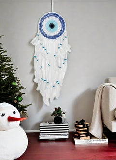 Buy Blue White Wooden Beads Feather Tassel Handwoven Dream Catcher For Decoration in Saudi Arabia