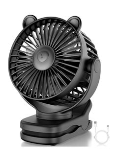 اشتري Portable Clip on Fan, Small Desk Fan Battery Operated, 360° Rotation, Bear Design, 3 Speed, Mini Table Fan USB Rechargeable, For Home Office Outdoor Travel (Black) في السعودية