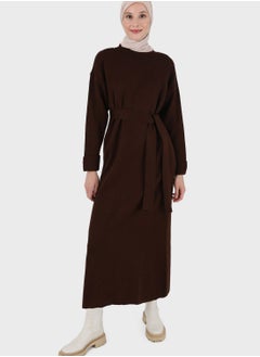 Buy Belted Round Neck Dress in UAE