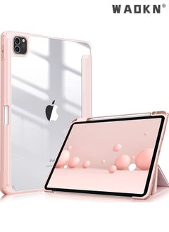 Buy Hybrid Slim Case for iPad Pro 11-inch (4th / 3rd Generation) 2022/2021 - [Built-in Pencil Holder] Shockproof Cover w/Clear Transparent Back Shell, Also Fit iPad Pro 11" 2nd Gen, with Auto Wake Pink in UAE