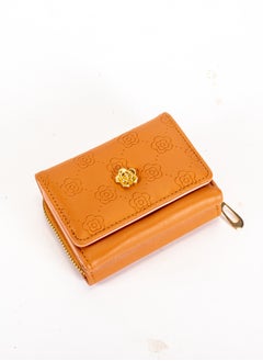 Buy Brown Leather Flip Wallet & Card Holder with 9 Pockets and Zipped Pocket Flowery in Egypt