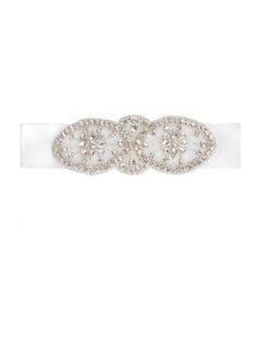 Buy Wedding Dress Belts White Satin Sash w/Crystal Rhinestone Design in UAE