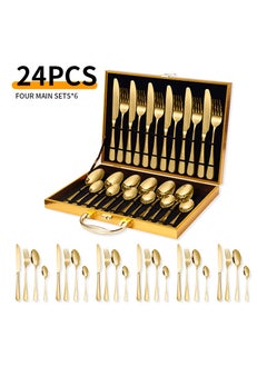 Buy 24-Piece Stainless Steel Cutlery Set Golden Kitchen Utensils Set, Tableware Set For Home Kitchen Restaurant Hotel Gatherings Picnic Dining 18 cm Golden in Saudi Arabia