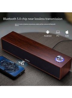 Buy M MIAOYAN wired bluetooth audio multimedia computer desktop long wooden speaker with heavy bass in Saudi Arabia