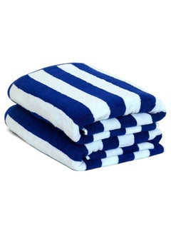 Buy COMFY OVERSIZED SET OF 2 HIGHLY ABSORBENT 100 % COTTON BLUE & WHITE BEACH/POOL TOWEL SET in UAE