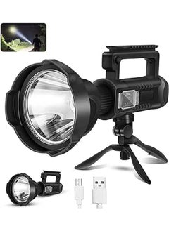 اشتري Chanarily Rechargeable High Lumens Spotlight Flashlight, 100000 Lumens Super Bright LED Searchlight with Tripod, 4 Modes, IPX5 Waterproof, Handheld Spotlight for Camping, Home Security, Emergency في مصر