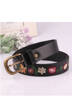 Buy New Embroidery Flower Decorated Ladies Belt 110cm Black in UAE