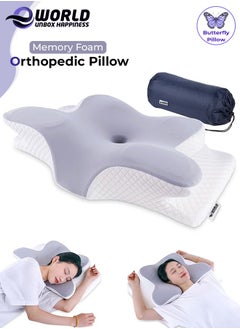 Buy Memory Foam Butterfly-Shaped Cervical Pillow for Shoulder and Neck Pain Relief, Ergonomic Orthopedic Support for Side, Back, and Stomach Sleeping, Washable Cover Included, Grey in UAE