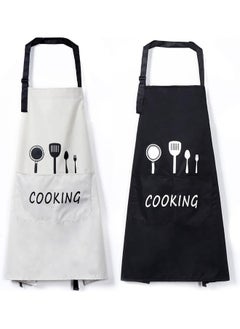 Buy 2 Pack Kitchen Aprons with Pocket Adjustable Neck Strap Bib Apron Waterproof and Oil Proof Chef Cooking Apron for Home Kitchen, Cleaning, Gardening in UAE