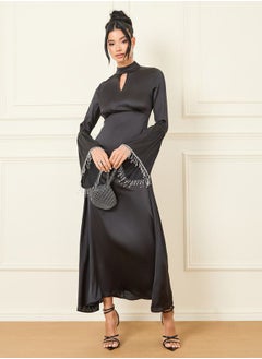 Buy Satin Embellished Trim A-Line Maxi Dress in Saudi Arabia