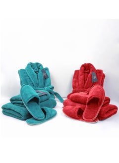 Buy Couple Bathroom Set (2 Bathrobes with Slippers and 2 Towel Sets) in UAE