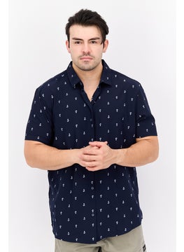 Buy Men Regular Fit Short Sleeve All Over Printed Casual Shirt, Navy/White in Saudi Arabia