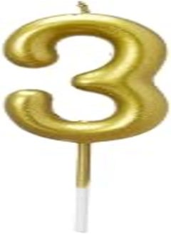 اشتري Large Birthday Celebration Candle Designed With Number Three Shaped And Long Holder Stick Glitter Design Specially Made For Birthday Cake Decoration - Gold في مصر