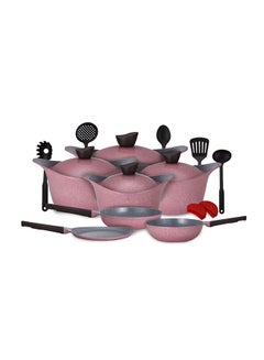 Buy 18 Piece Ceradeux/Granite Cookware Set Aluminum Marble Nonstick Coating Stock Pot Fry Pan Wok Pan Pancake Pan Slicon Grip Kitchen Tool Pink|Made in Saudi in Saudi Arabia