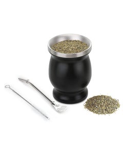 Buy Stainless Steel Double Walled Easy Wash Household Insulation Cup, Mate Gourds for Yerba Mate Loose Leaf Drinking, Includes Bombilla Straw and Cleaning Brush, 230 ML ( Black ) in Saudi Arabia