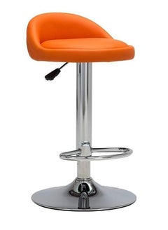 اشتري PU Leather Round Bar Stool with Back Rest Height Adjustable Swivel Pub Chair Home Kitchen Bar stools Backless Stool with Footrest (C-Orange) في الامارات