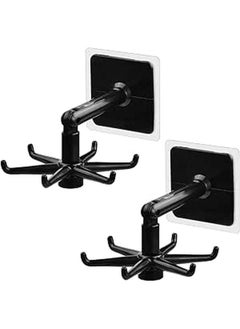 Buy Pack of 2 Hook Rack for Kitchen Utensils, 360° Rotating Holder Kitchen Utensils, Self-Adhesive Hook Rack with 6 Hooks, No Drilling, Hanging Rail for Kitchen/Bathroom/Wardrobe (Black) in Egypt