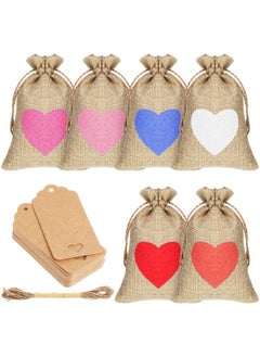 اشتري 36 Pcs Valentine'S Day Burlap Gift Bags With Drawstring Heart Bags 6X4 In Party Favor Bag Mini Rustic Pouches Wedding Gift Bags With Tags And Rope For Valentine Bridal Shower(Cute Burlap) في الامارات