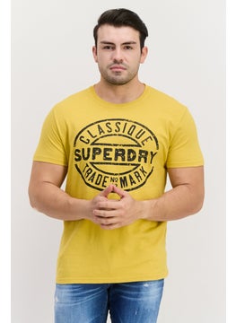 Buy Men Crew Neck Short Sleeves Brand Logo T-Shirt, Mustard Yellow in UAE