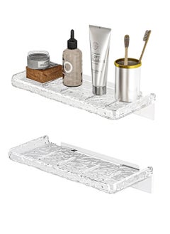 Buy Shower Organizer, Wall Floating Shelf, Set of 2 Bathroom Countertop Organizer, with Hooks and no Drilling Design, for Bathroom Storage and moreAcrylic No Drill Wall Mount Adhesive Shelf in Saudi Arabia