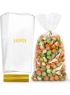 Buy 100 Packs 5"x11" Clear Plastic Cellophane Bags With 4" Twist Ties Goodie Bags For Candy Bags, Cookie Bags, Treat Bags, Gift Wrapping, Decorations And Food Storage in UAE