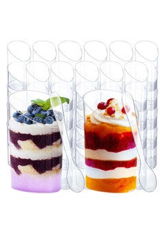 Buy Plastic Dessert Cups with Spoons, 100 Pcs Mini Mousse Cups Disposable Hard Plastic Transparent Ice Cream Dessert Cups Square Tilted Parfait Cups Suitable for Parties, Holiday Parties, Birthdays, Etc. in Saudi Arabia